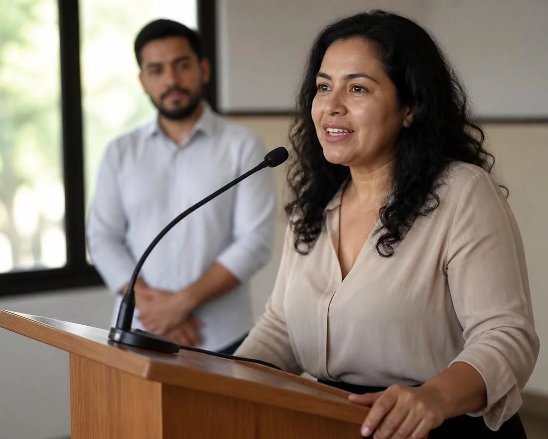 Participante ergue a mão para pedir a palavra numa mesa coberta de folhas anotadas